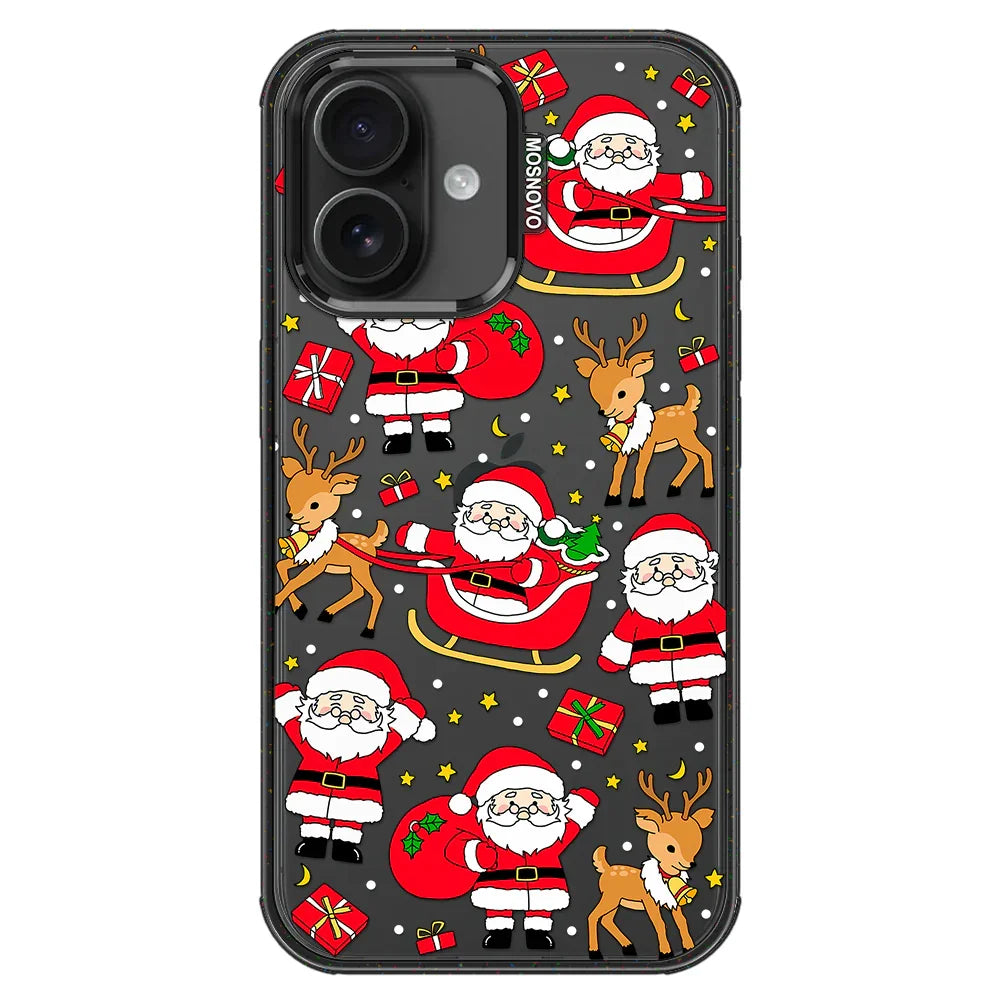 Cute Santa Claus Deer Phone Case - iPhone 16 Case Clear Black ShockStone