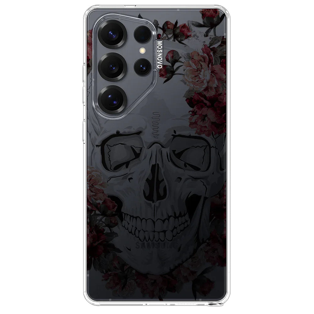 Red Flower Skull Phone Case - Samsung Galaxy S25 Ultra Case Clear