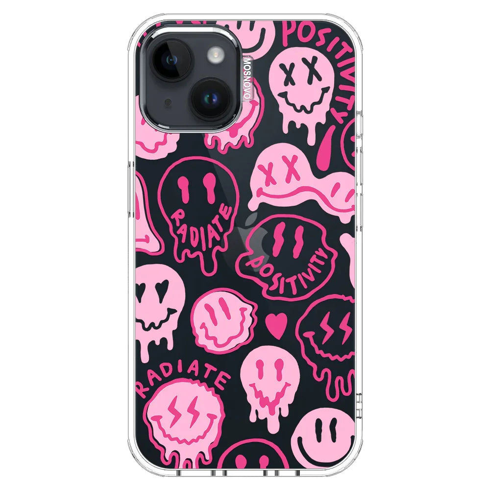 Pink Dripping Smiles Positivity Radiate Face Phone Case - iPhone 14 Case Clear