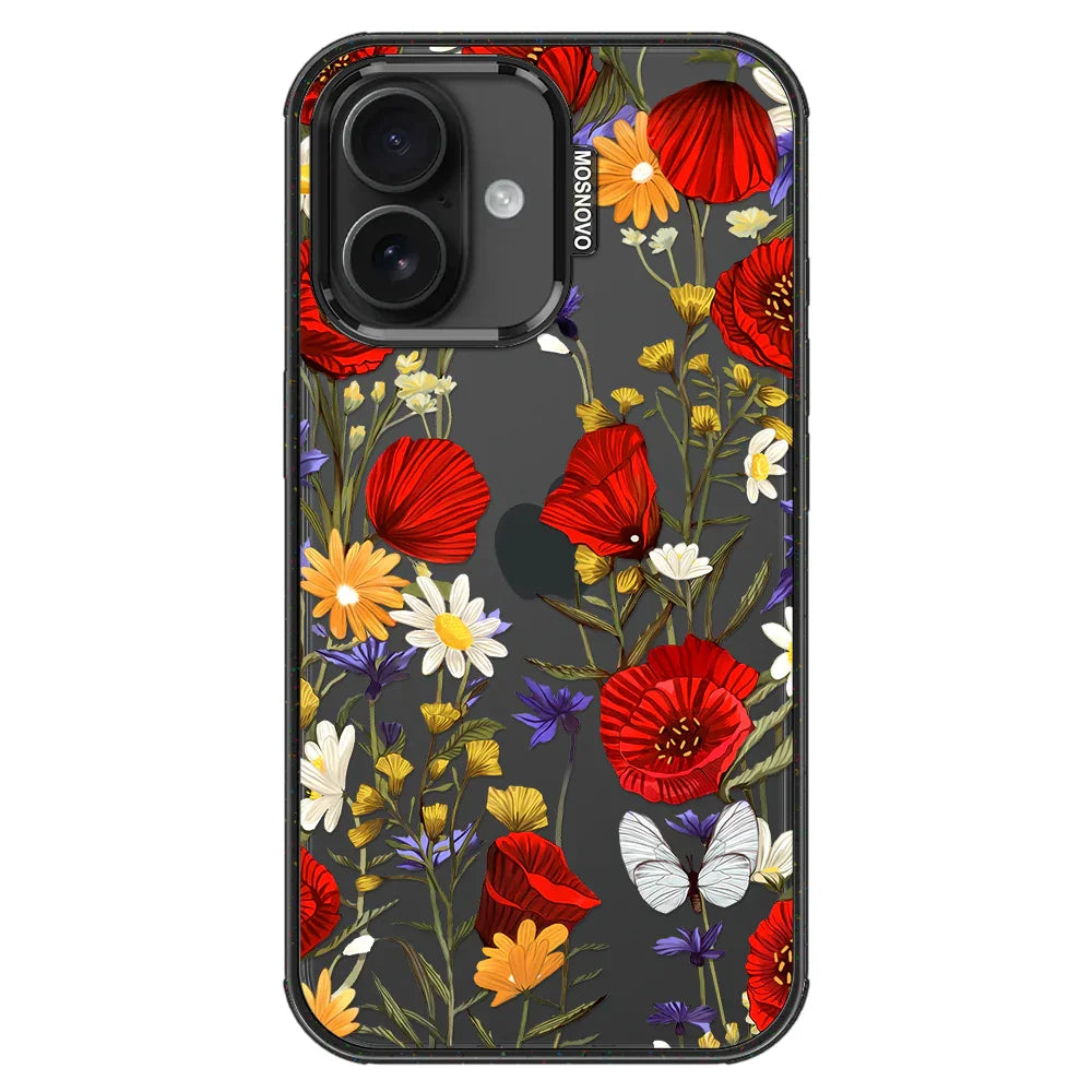 Poppy Floral Phone Case - iPhone 16 Plus Case Clear Black ShockStone