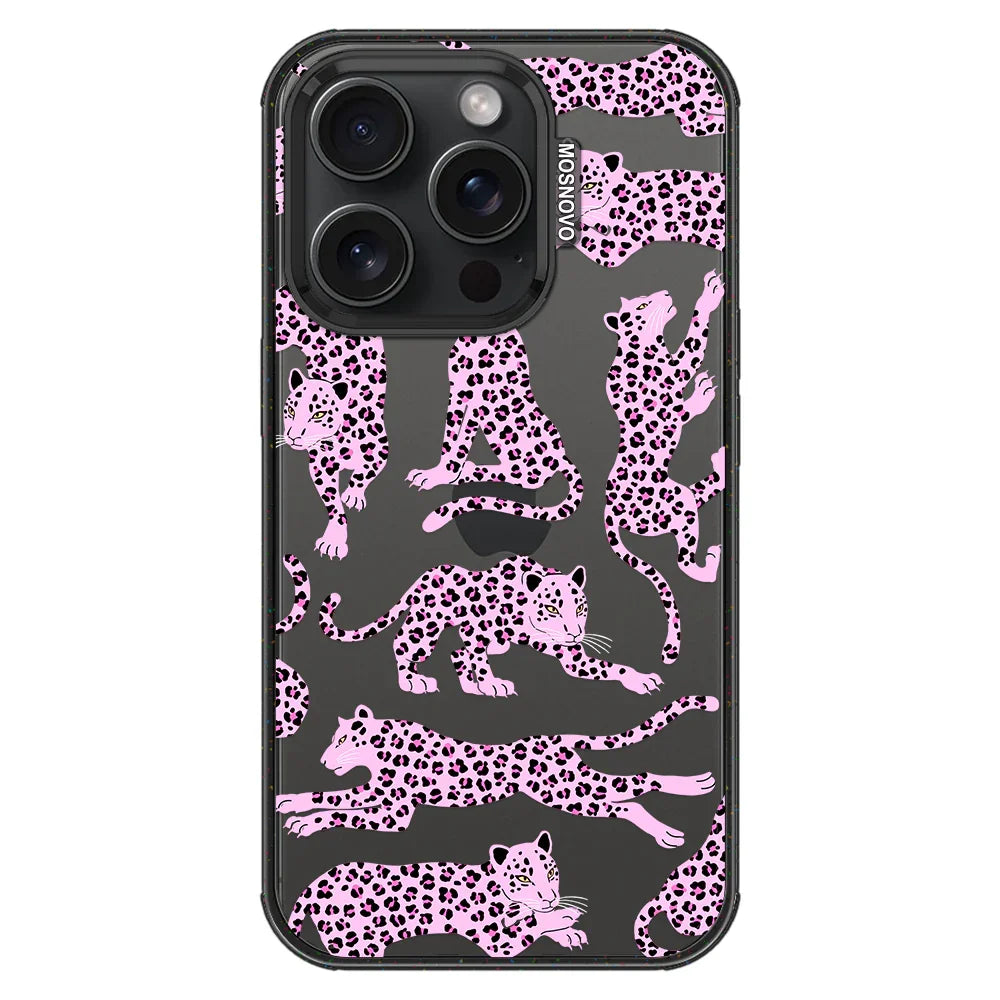 Pink Leopard Phone Case - iPhone 15 Pro Case Clear Black ShockStone