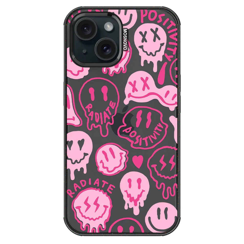 Pink Dripping Smiles Positivity Radiate Face Phone Case - iPhone 15 Case Clear Black ShockStone