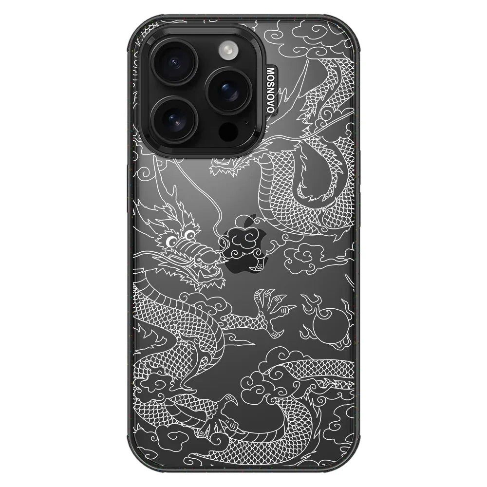 White Dragon Phone Case - iPhone 16 Pro Case Clear Black ShockStone