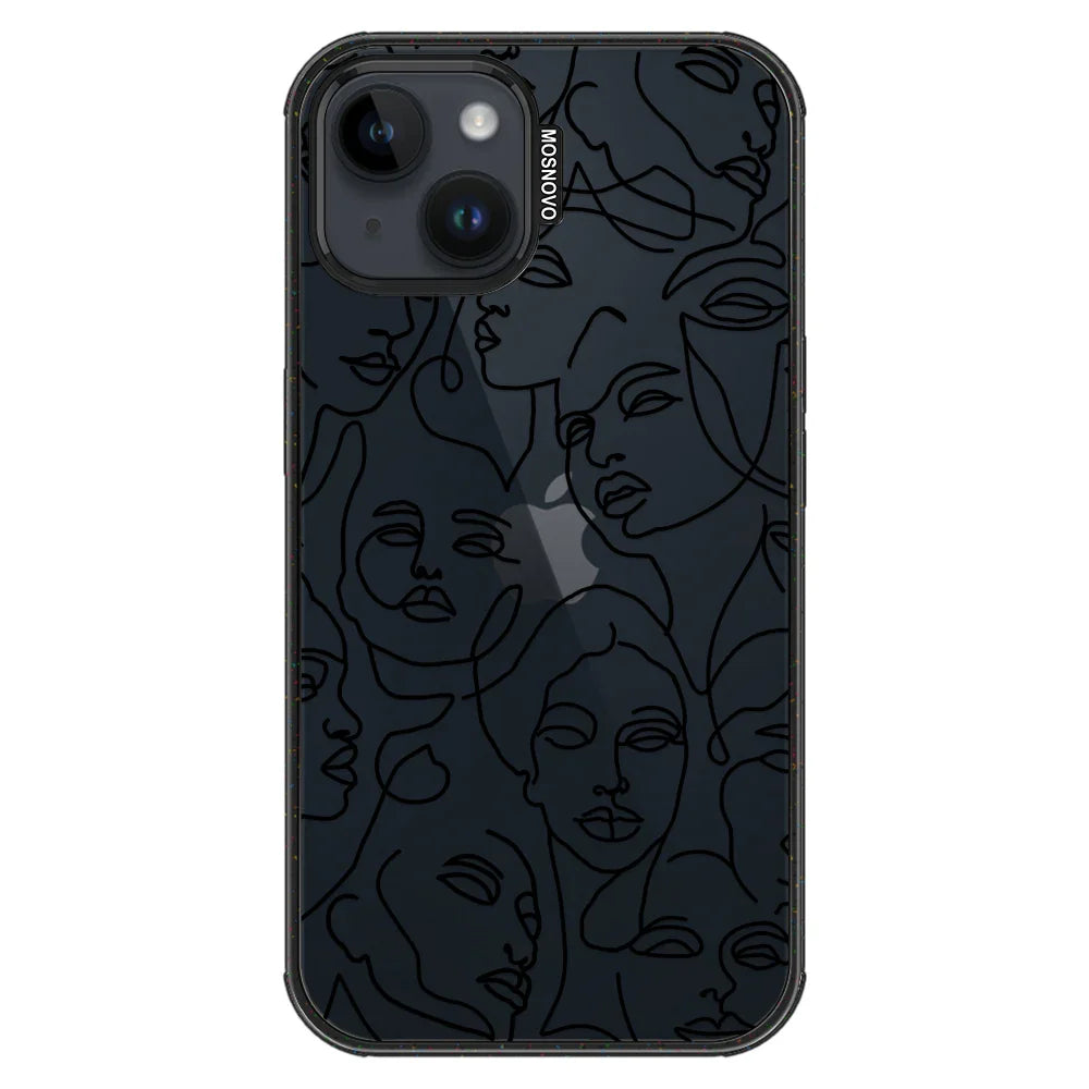 Abstract Face Line Art Phone Case - iPhone 14 Plus Case Clear Black ShockStone