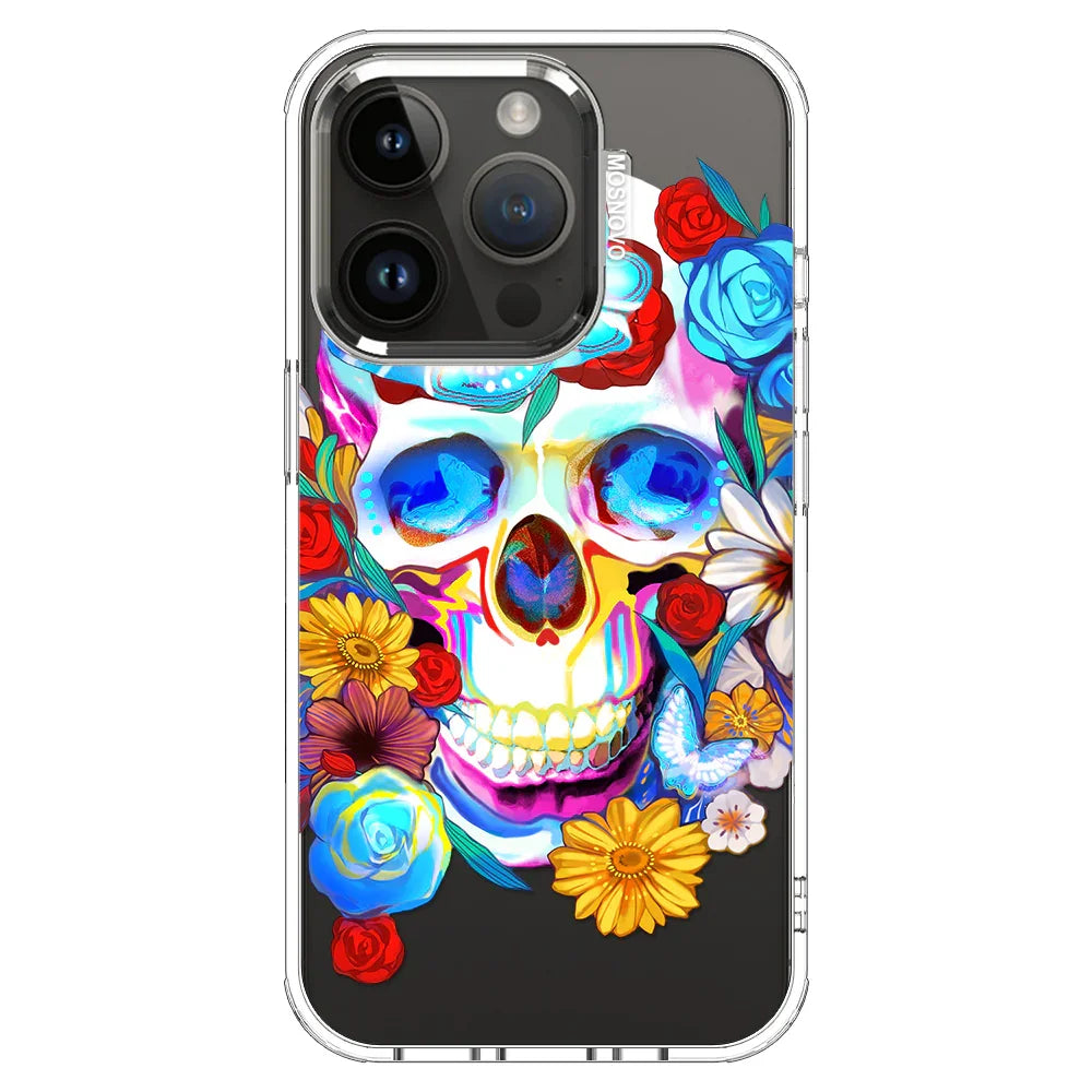 Sugar Flower Skull Phone Case - iPhone 14 Pro Case Clear