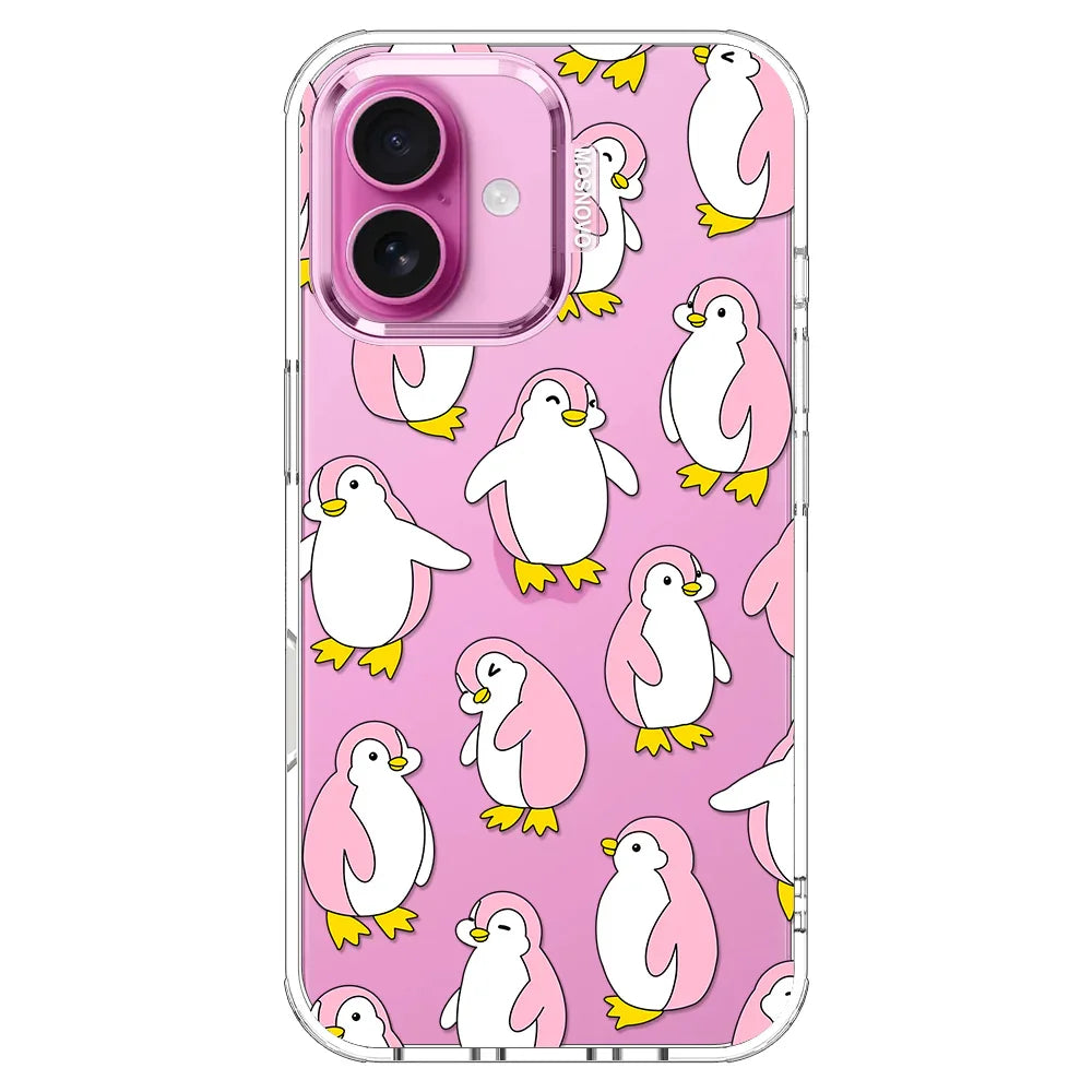 Pink Penguins Phone Case - iPhone 16 Plus Case Clear