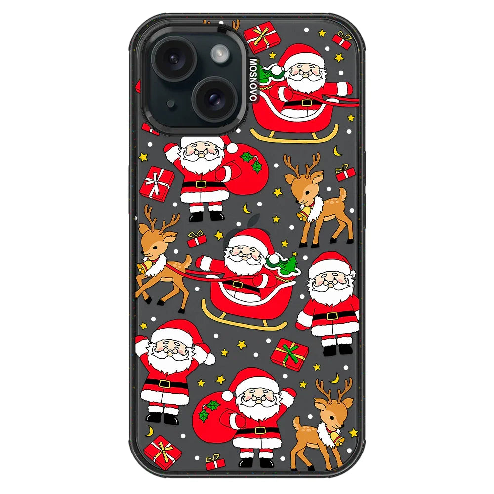 Cute Santa Claus Deer Phone Case - iPhone 15 Plus Case Clear Black ShockStone