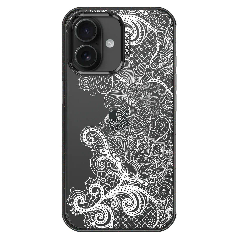 Lacy White Flower Phone Case - iPhone 16 Case Clear Black ShockStone