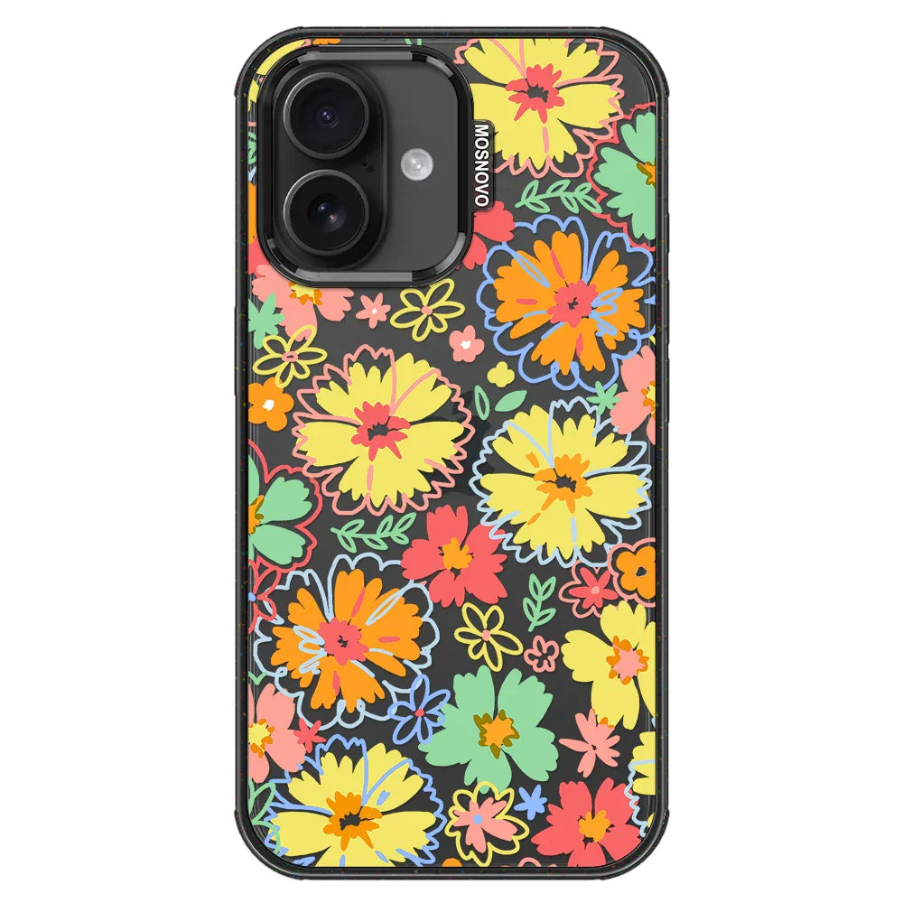Retro Boho Hippie Flowers Phone Case - iPhone 16 Plus Case Clear Black ShockStone