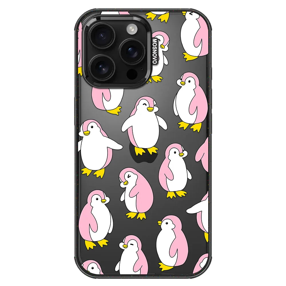 Pink Penguins Phone Case - iPhone 16 Pro Max Case Clear Black ShockStone