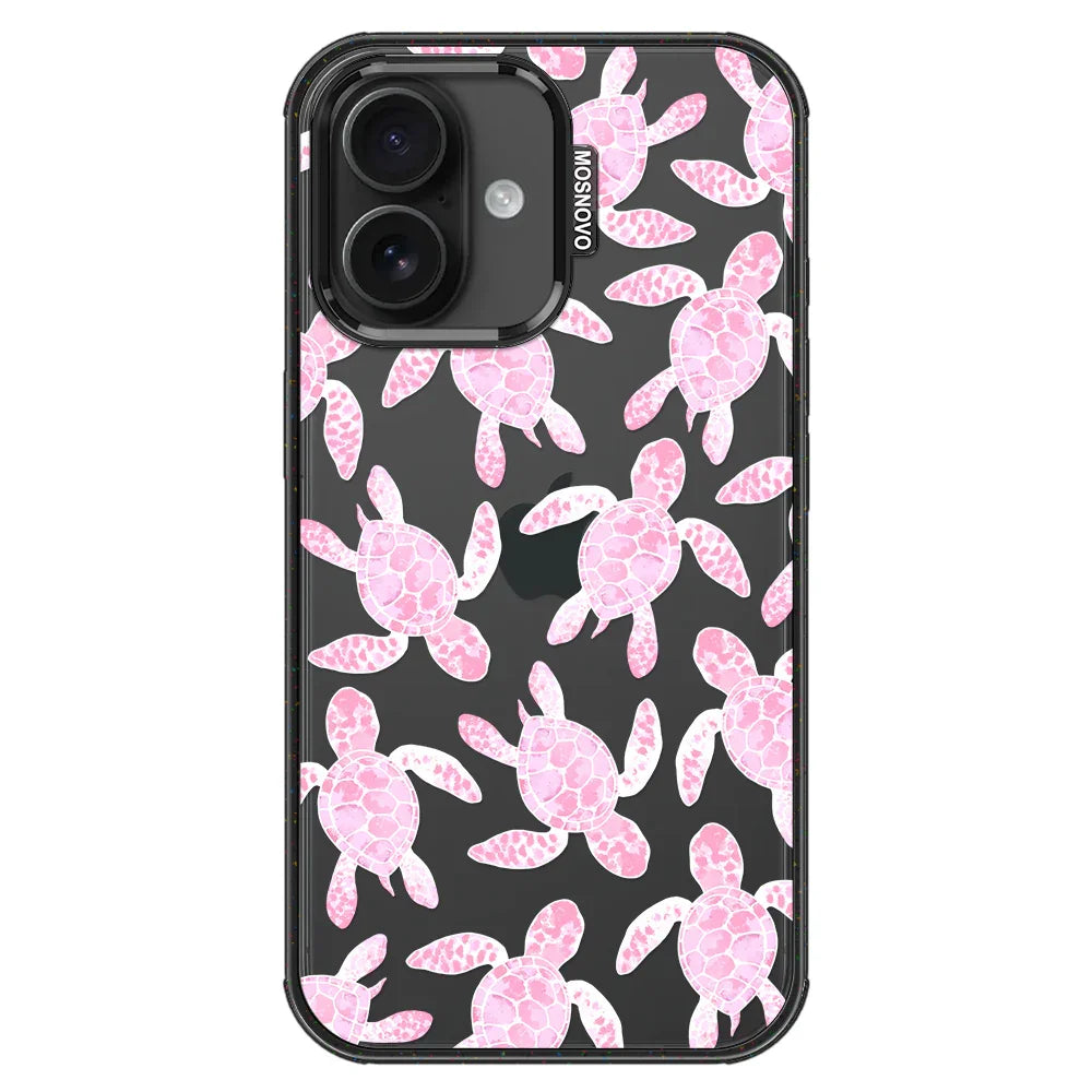 Pink Turtle Phone Case - iPhone 16 Plus Case Clear Black ShockStone