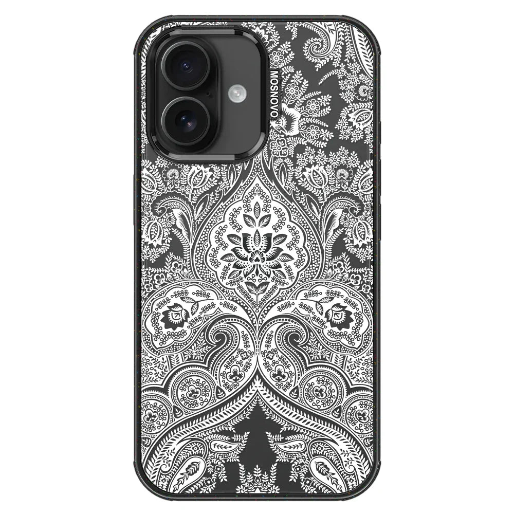 White Damask Phone Case - iPhone 16 Plus Case Clear Black ShockStone