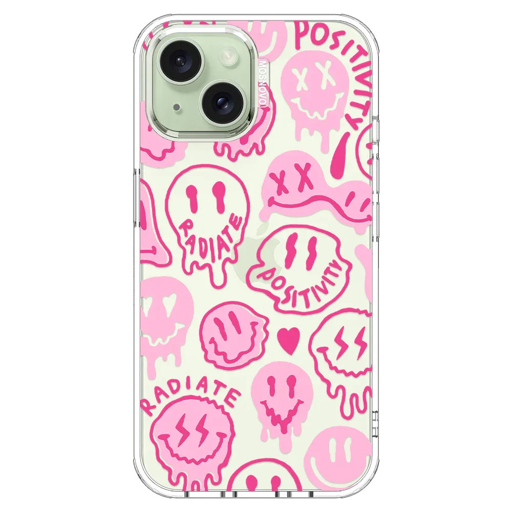 Pink Dripping Smiles Positivity Radiate Face Phone Case - iPhone 15 Case Clear