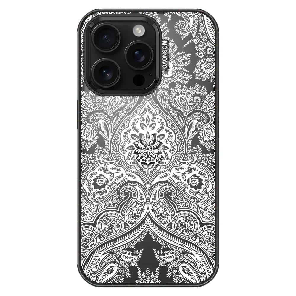 White Damask Phone Case - iPhone 16 Pro Case Clear Black ShockStone