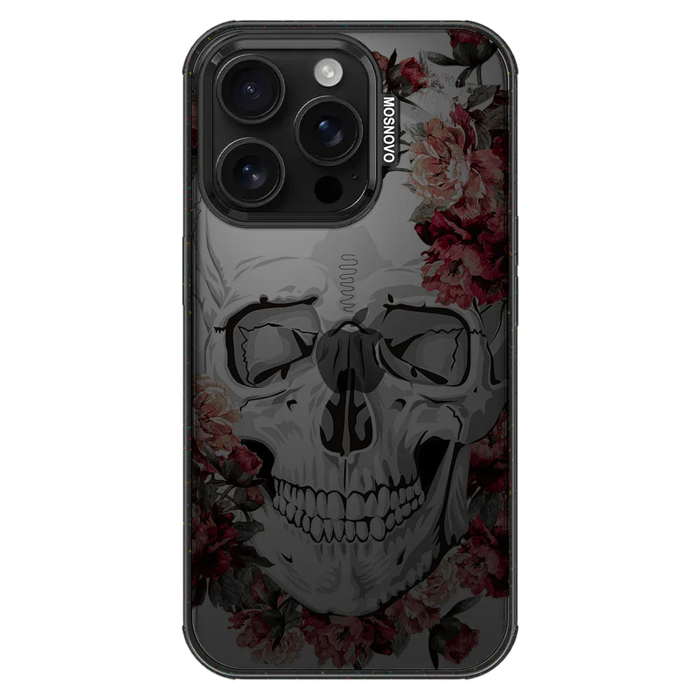 Red Flower Skull Phone Case - iPhone 16 Pro Case Clear Black ShockStone