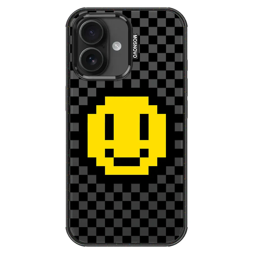 Smile Checkered Phone Case - iPhone 16 Case Clear Black ShockStone