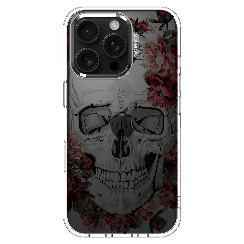 Red Flower Skull Phone Case - iPhone 16 Pro Case Clear