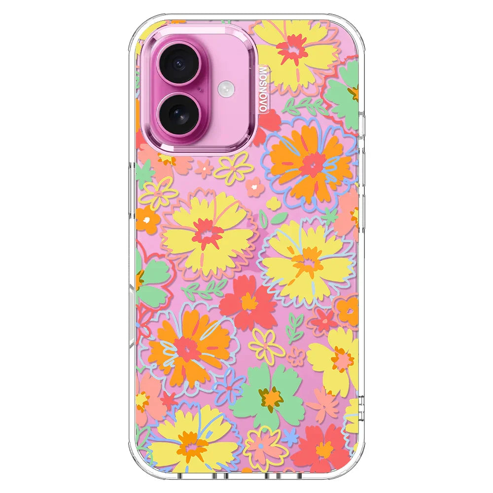 Retro Boho Hippie Flowers Phone Case - iPhone 16 Plus Case Clear