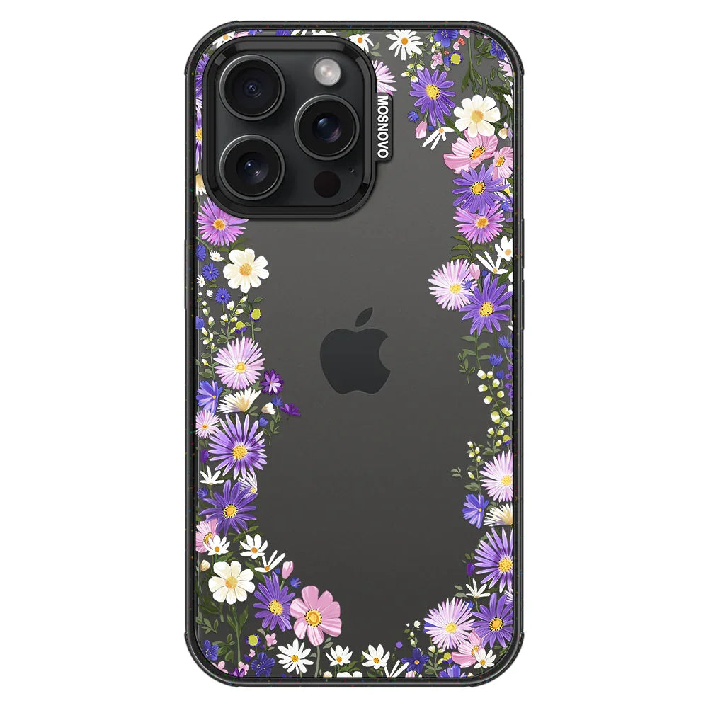Purple Daisy Garden Phone Case - iPhone 15 Pro Max Case Clear Black ShockStone