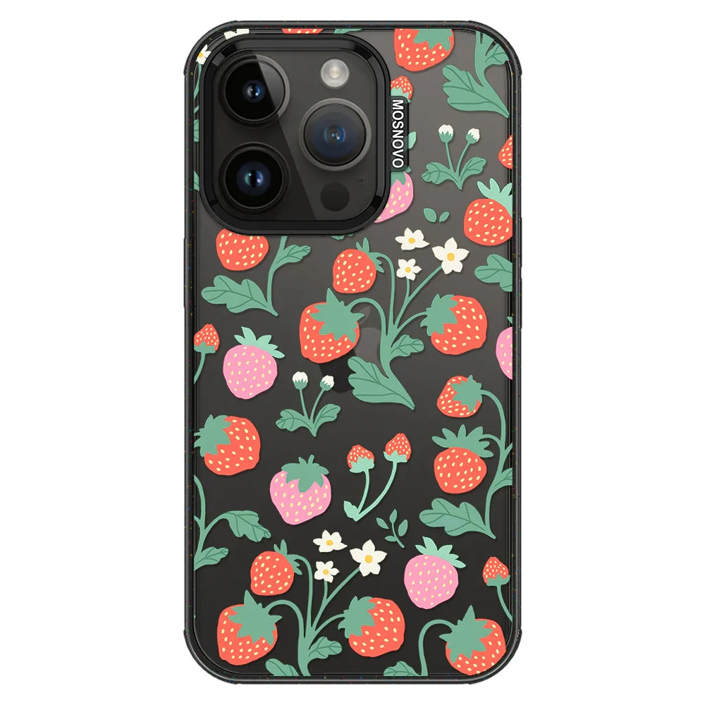 Cute Strawberry Phone Case - iPhone 14 Pro Case Clear Black ShockStone