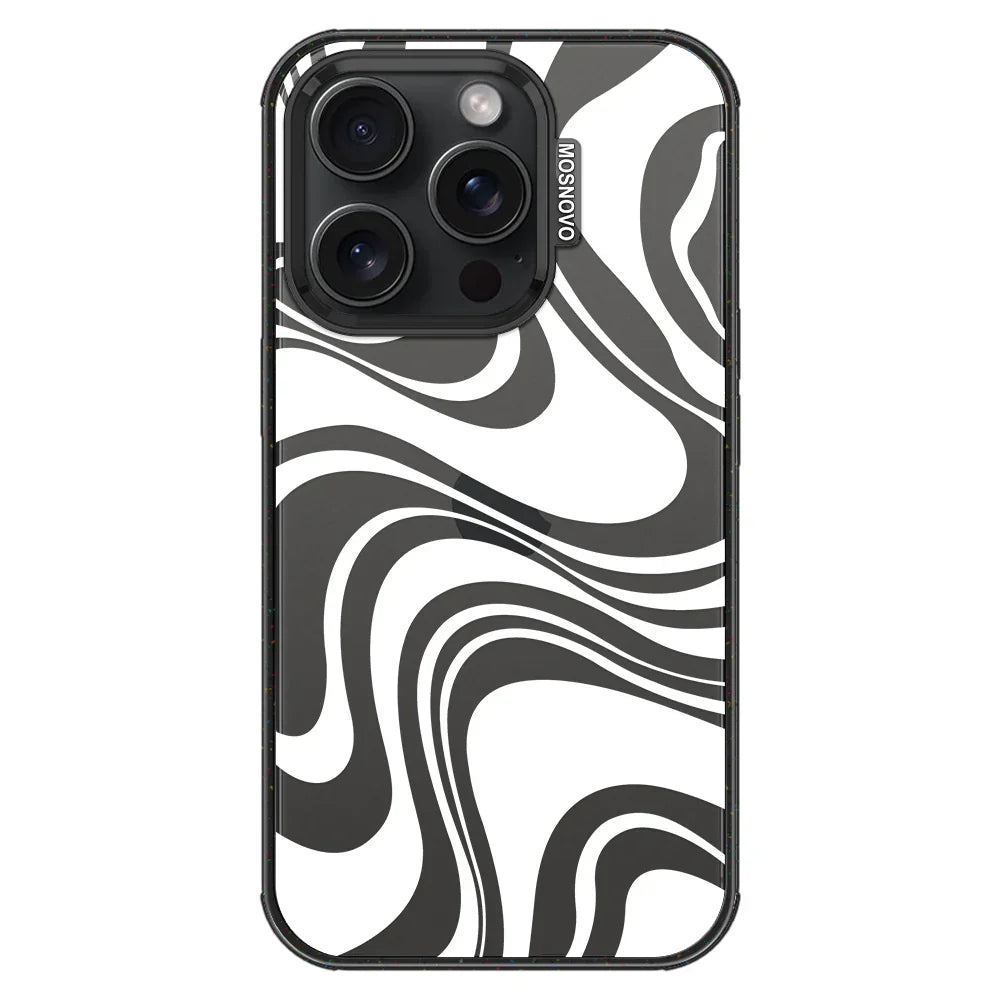 White Swirl Phone Case - iPhone 15 Pro Case Clear Black ShockStone