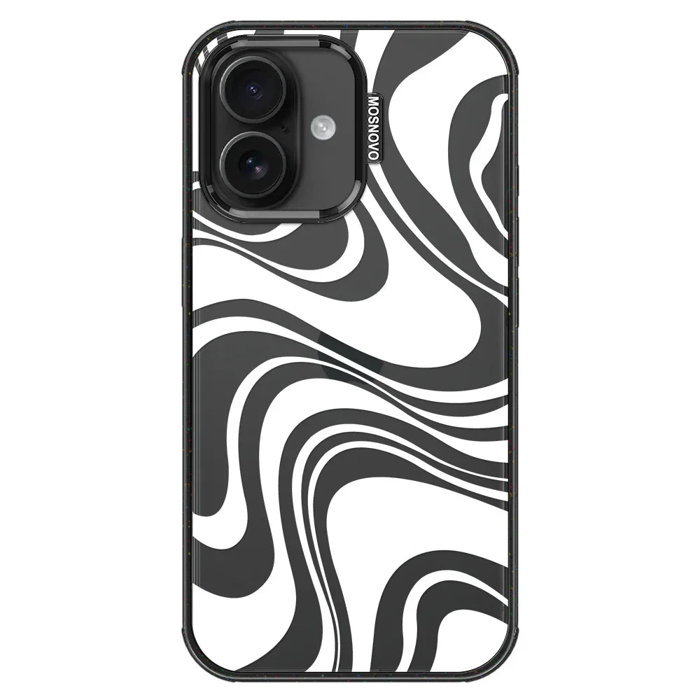 White Swirl Phone Case - iPhone 16 Case Clear Black ShockStone