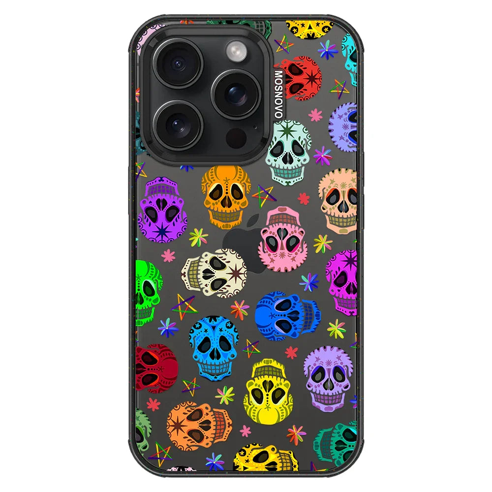 Sugar Skull Phone Case - iPhone 15 Pro Case Clear Black ShockStone