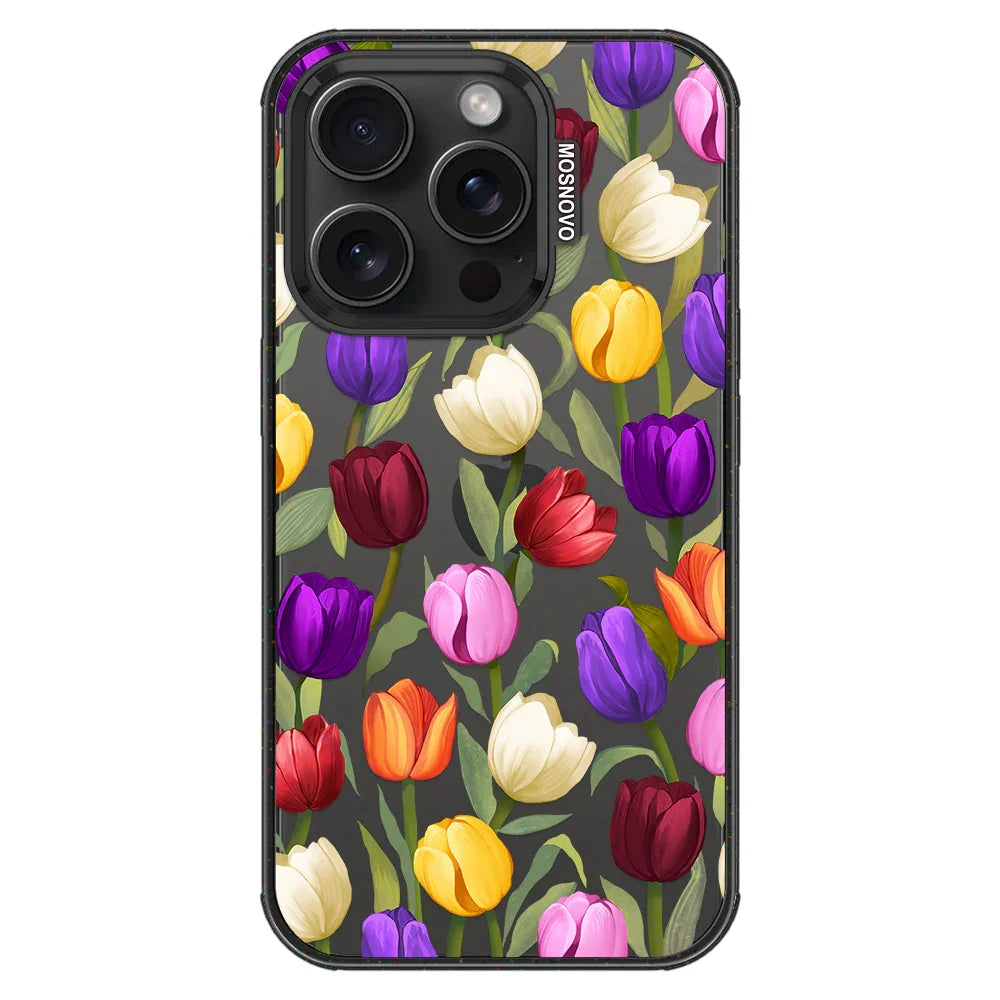 Colorful Tulips Phone Case - iPhone 15 Pro Case Clear Black ShockStone