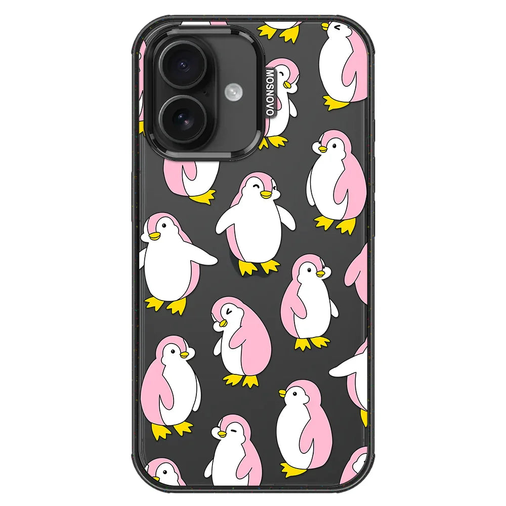 Pink Penguins Phone Case - iPhone 16 Plus Case Clear Black ShockStone