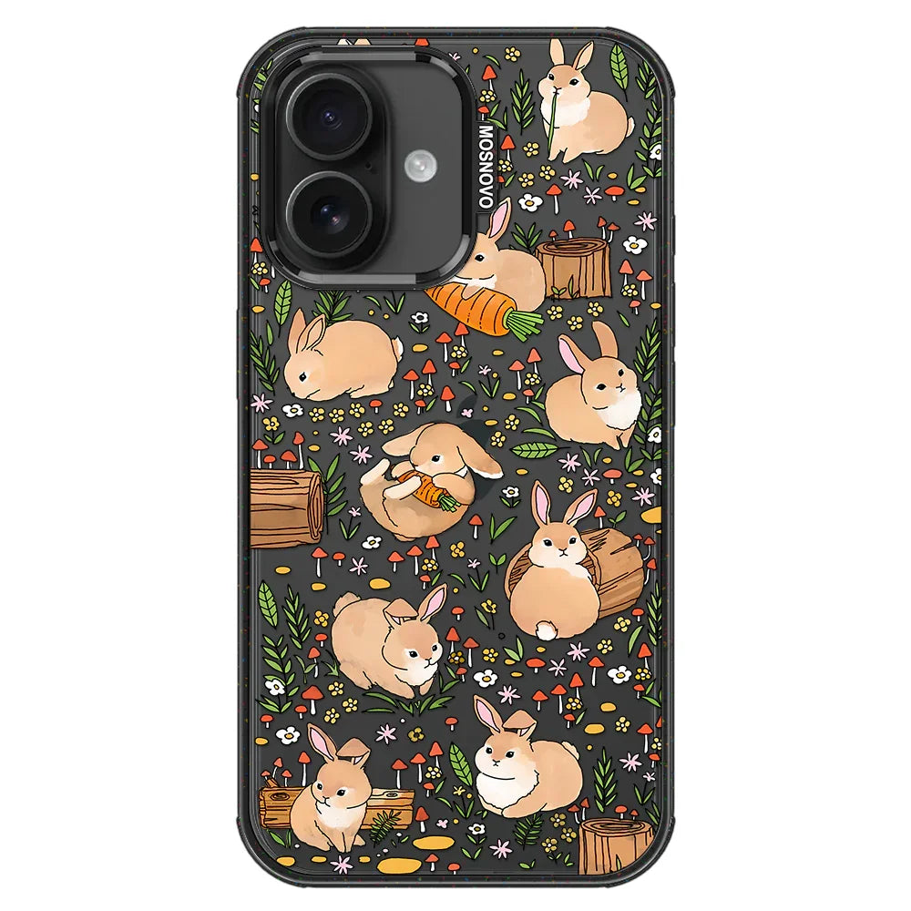 Cute Bunny Garden Phone Case - iPhone 16 Case Clear Black ShockStone