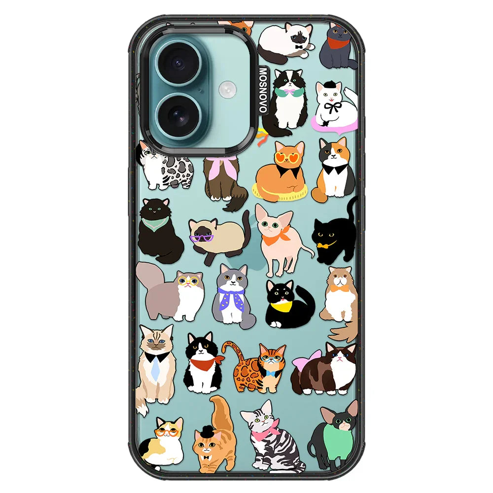 Cute Cat Phone Case - iPhone 16 Case Clear Black ShockStone