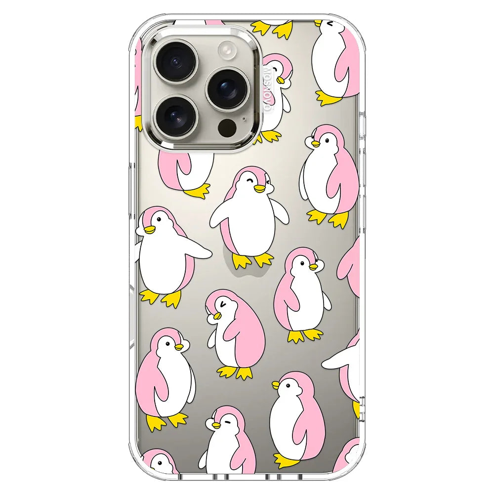 Pink Penguins Phone Case - iPhone 16 Pro Max Case Clear