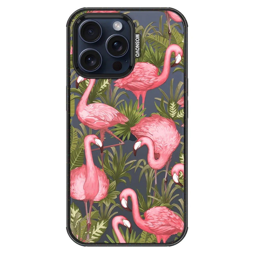 Flamingo Art Phone Case - iPhone 15 Pro Max Case Clear Black ShockStone