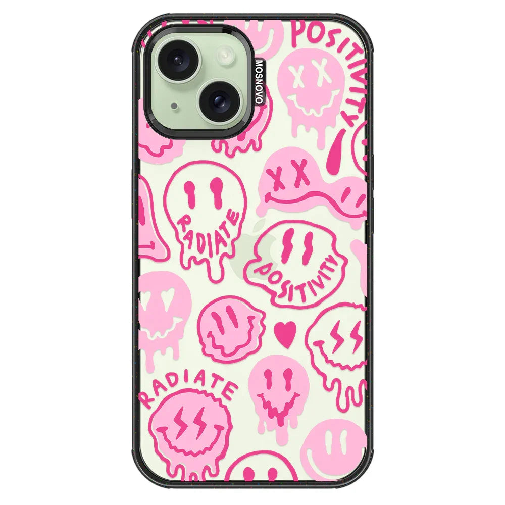 Pink Dripping Smiles Positivity Radiate Face Phone Case - iPhone 15 Case Clear Black ShockStone