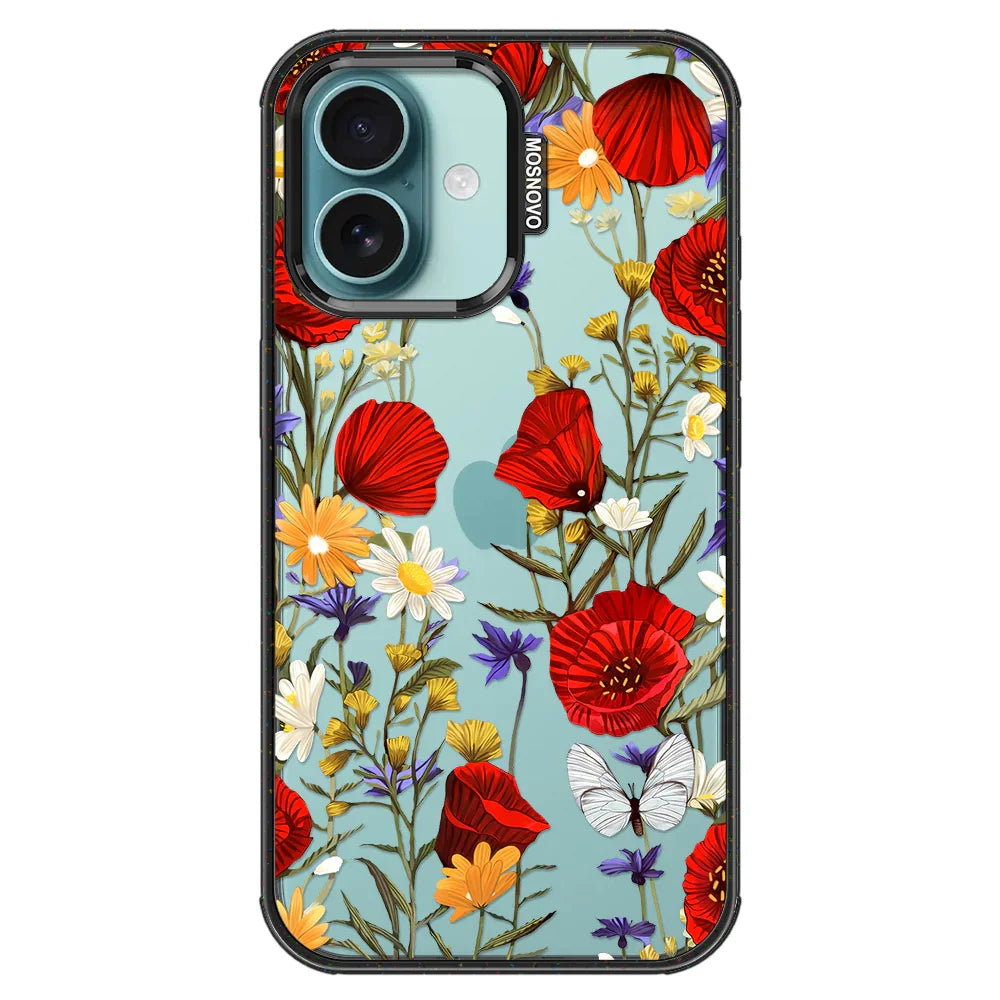 Poppy Floral Phone Case - iPhone 16 Plus Case Clear Black ShockStone
