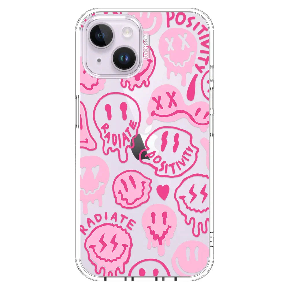 Pink Dripping Smiles Positivity Radiate Face Phone Case - iPhone 14 Case Clear