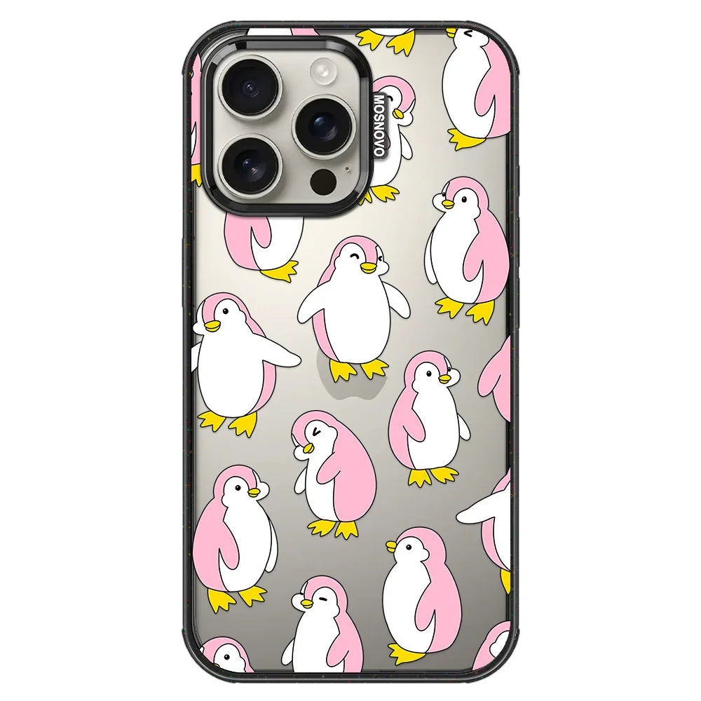 Pink Penguins Phone Case - iPhone 16 Pro Max Case Clear Black ShockStone