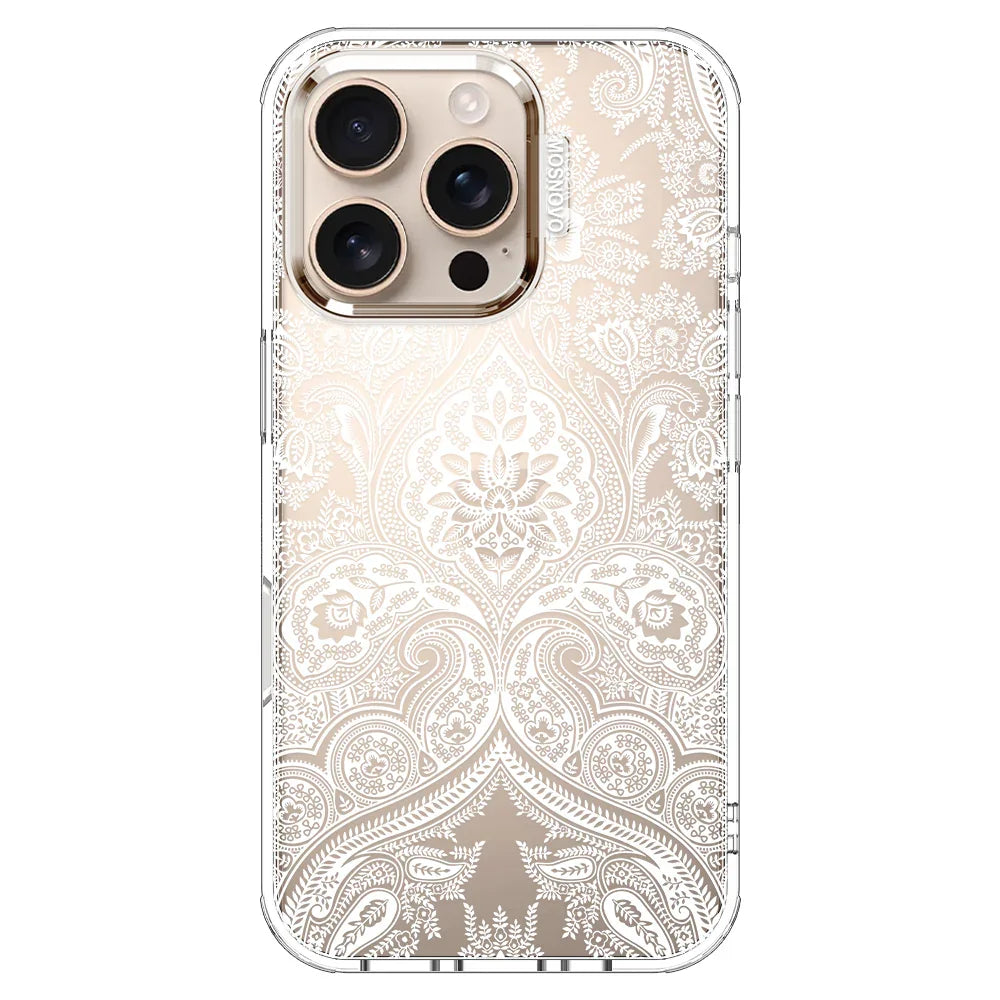 White Damask Phone Case - iPhone 16 Pro Case Clear