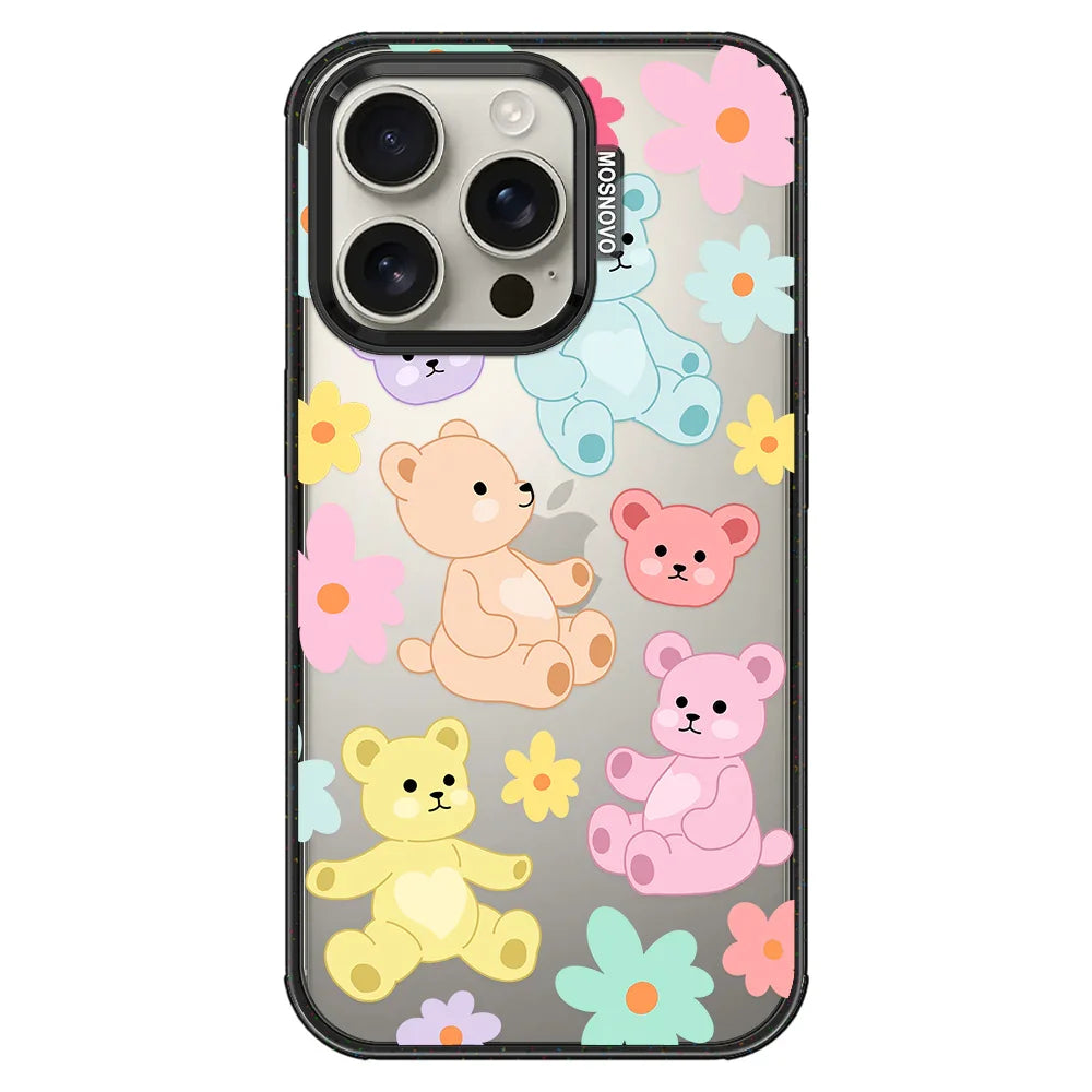 Cute Teddy Bear Phone Case - iPhone 16 Pro Case Clear Black ShockStone