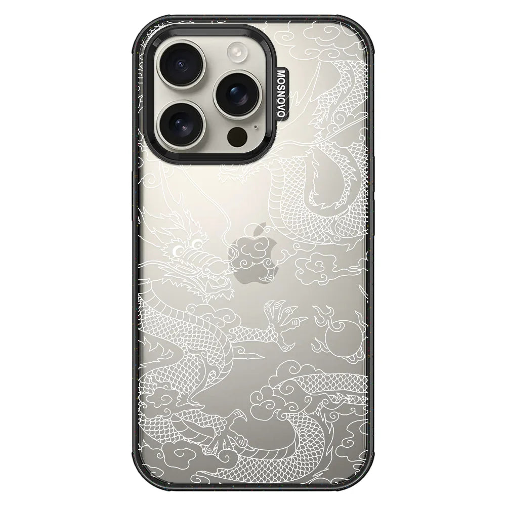 White Dragon Phone Case - iPhone 16 Pro Case Clear Black ShockStone