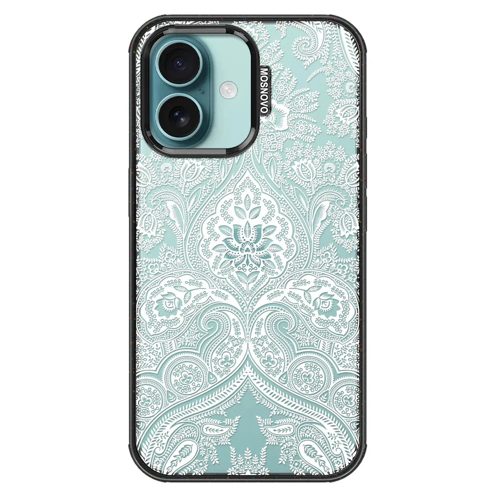 White Damask Phone Case - iPhone 16 Plus Case Clear Black ShockStone