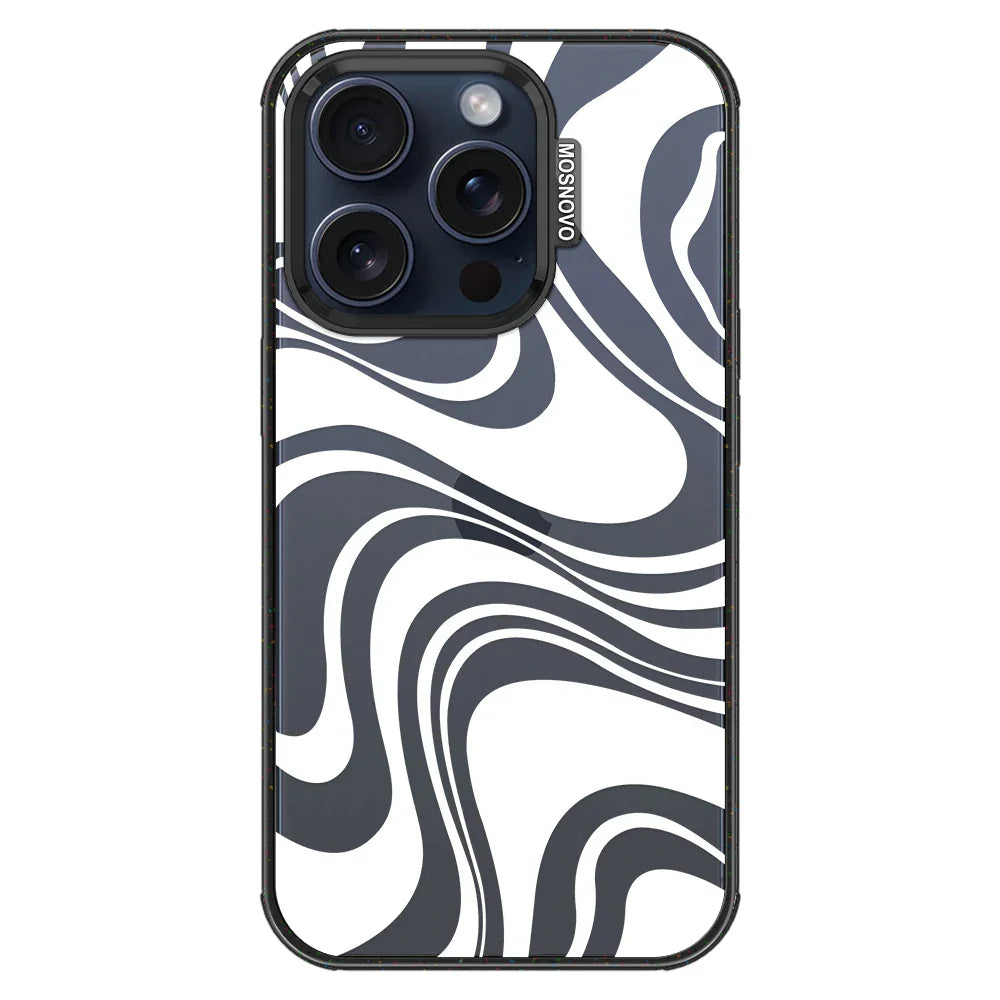 White Swirl Phone Case - iPhone 15 Pro Case Clear Black ShockStone