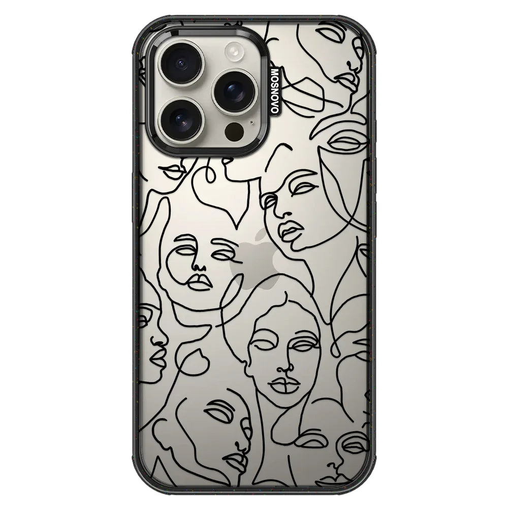 Abstract Face Line Art Phone Case - iPhone 16 Pro Max Case Clear Black ShockStone