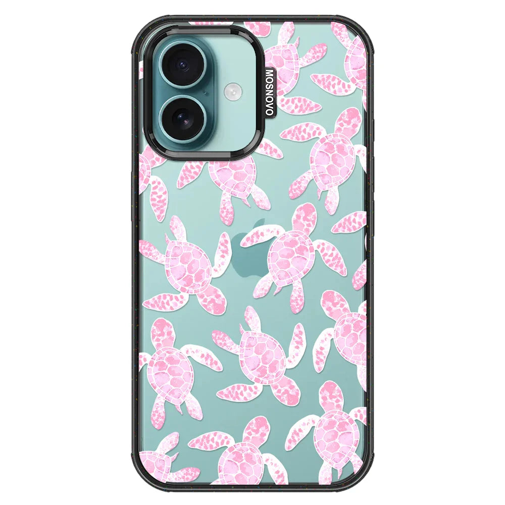 Pink Turtle Phone Case - iPhone 16 Plus Case Clear Black ShockStone