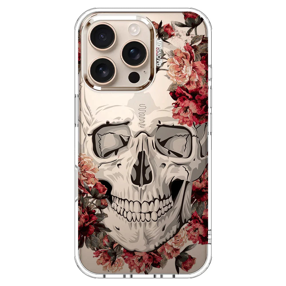 Red Flower Skull Phone Case - iPhone 16 Pro Case Clear