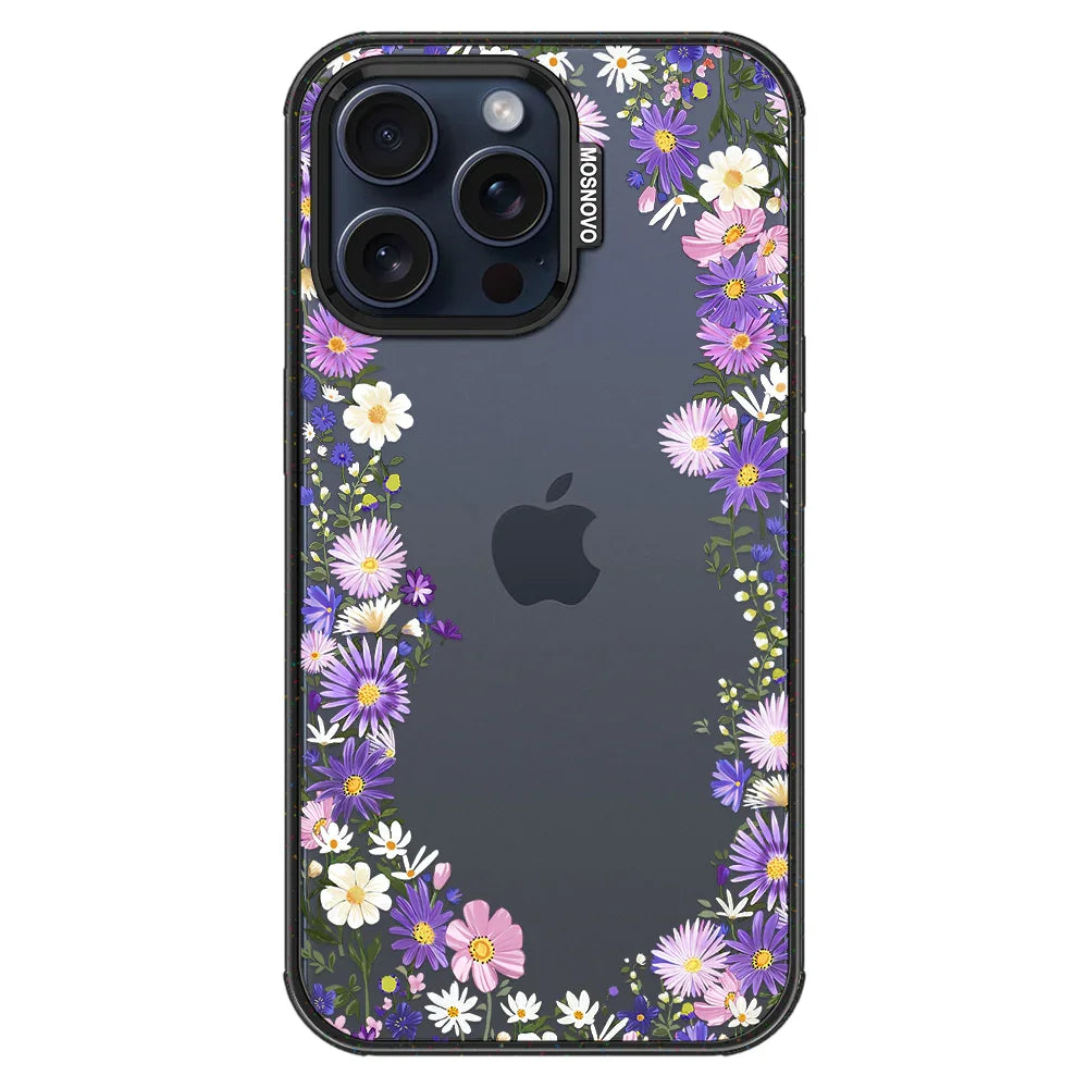 Purple Daisy Garden Phone Case - iPhone 15 Pro Max Case Clear Black ShockStone
