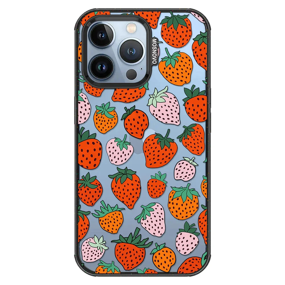 Cute Strawberry Phone Case - iPhone 13 Pro Case Clear Black ShockStone