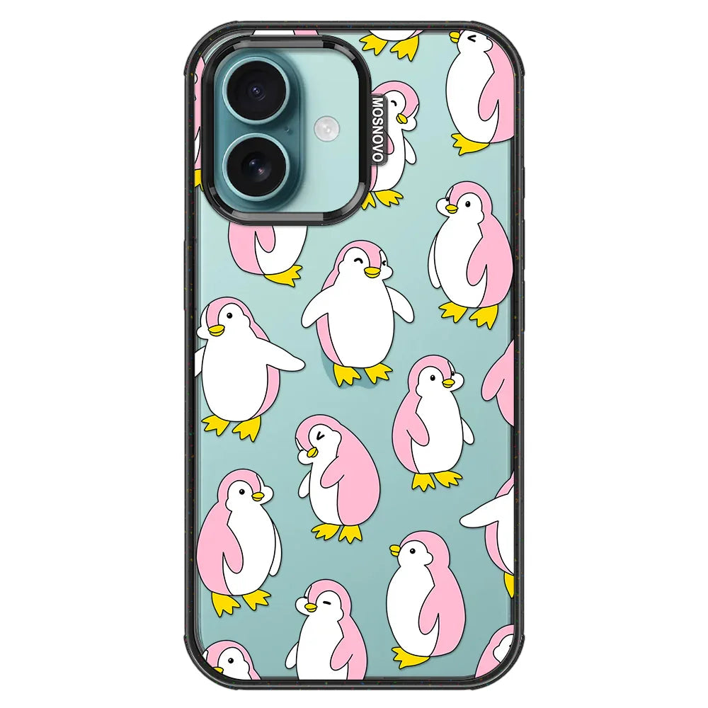 Pink Penguins Phone Case - iPhone 16 Plus Case Clear Black ShockStone
