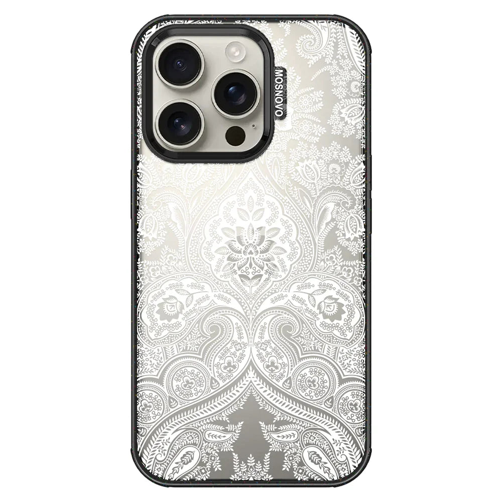 White Damask Phone Case - iPhone 16 Pro Case Clear Black ShockStone