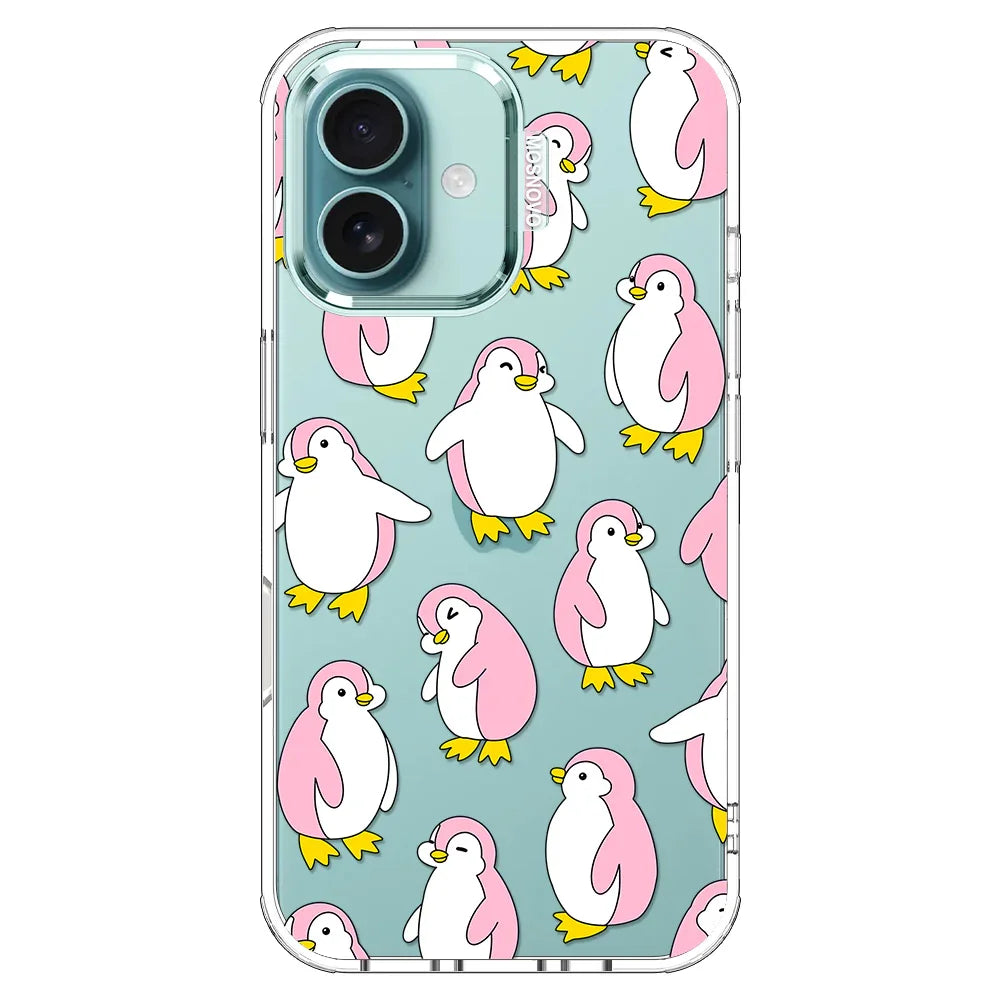 Pink Penguins Phone Case - iPhone 16 Plus Case Clear